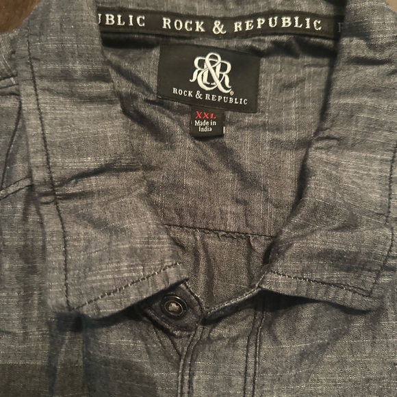 Rock & Republic Button UP Shirt Men’s XXL Gray Solid Color 100% Cotton - Picture 3 of 9